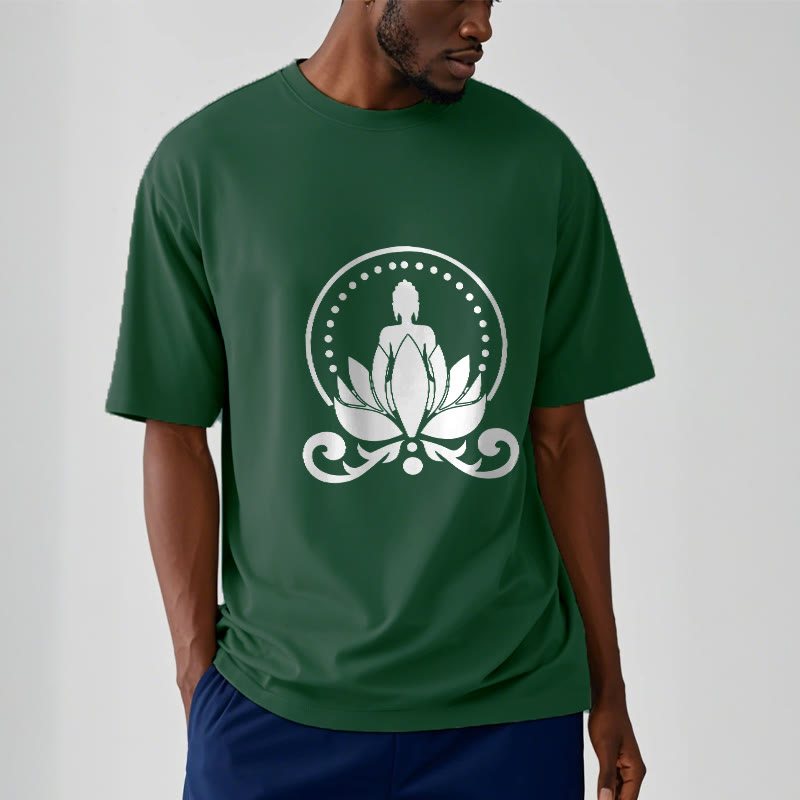 Camiseta de meditación con Buddha Stones sentado sobre una flor de loto y piedras de Buda - image 1