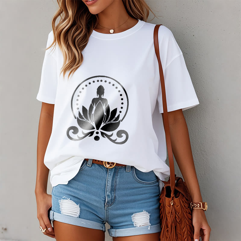 Camiseta de meditación con Buddha Stones sentado sobre una flor de loto y piedras de Buda - image 9
