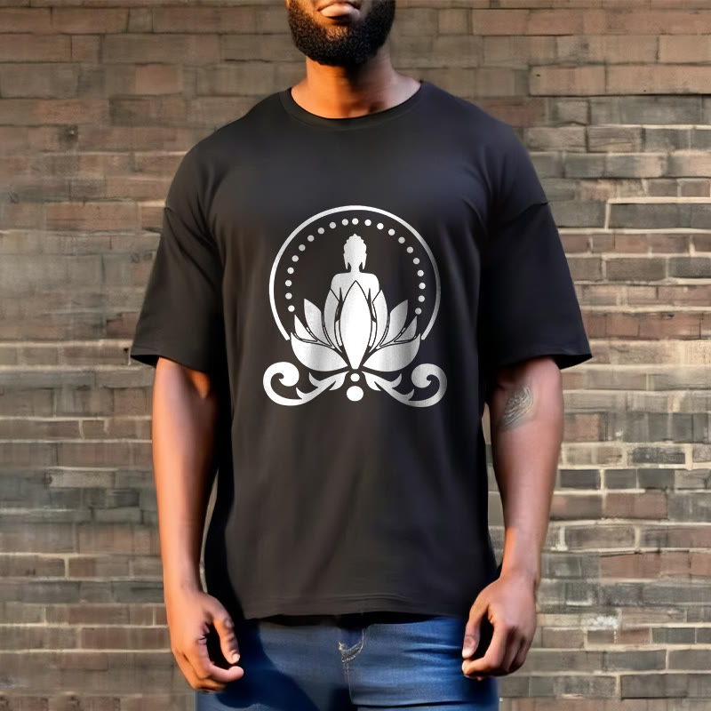 Camiseta de meditación con Buddha Stones sentado sobre una flor de loto y piedras de Buda - image 5