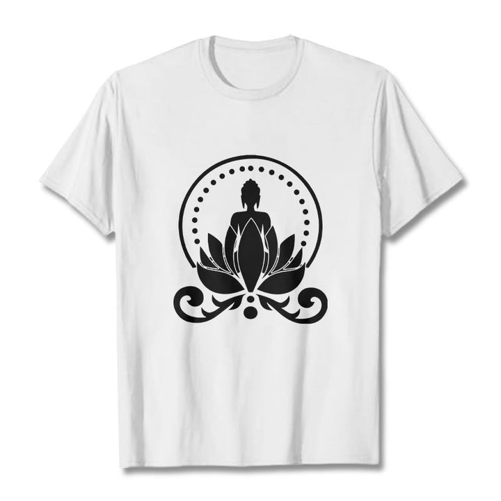 Camiseta de meditación con Buddha Stones sentado sobre una flor de loto y piedras de Buda - Blanco - 2XL - image 8