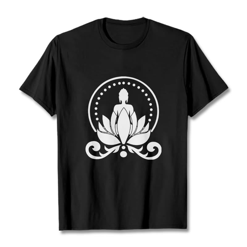Camiseta de meditación con Buddha Stones sentado sobre una flor de loto y piedras de Buda - Negro - 2XL - image 4