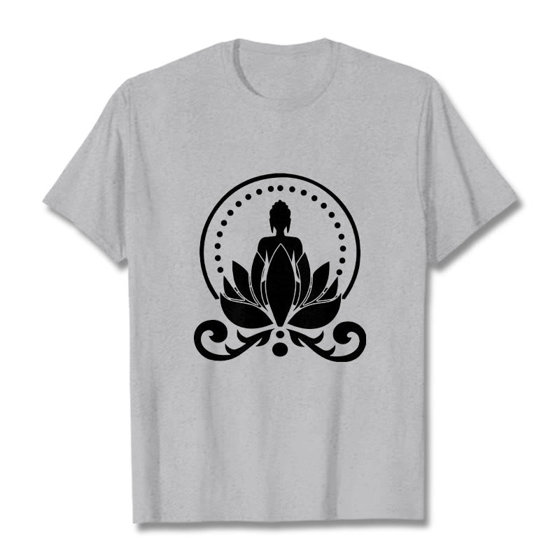 Camiseta de meditación con Buddha Stones sentado sobre una flor de loto y piedras de Buda - Gris claro - 2XL - image 19
