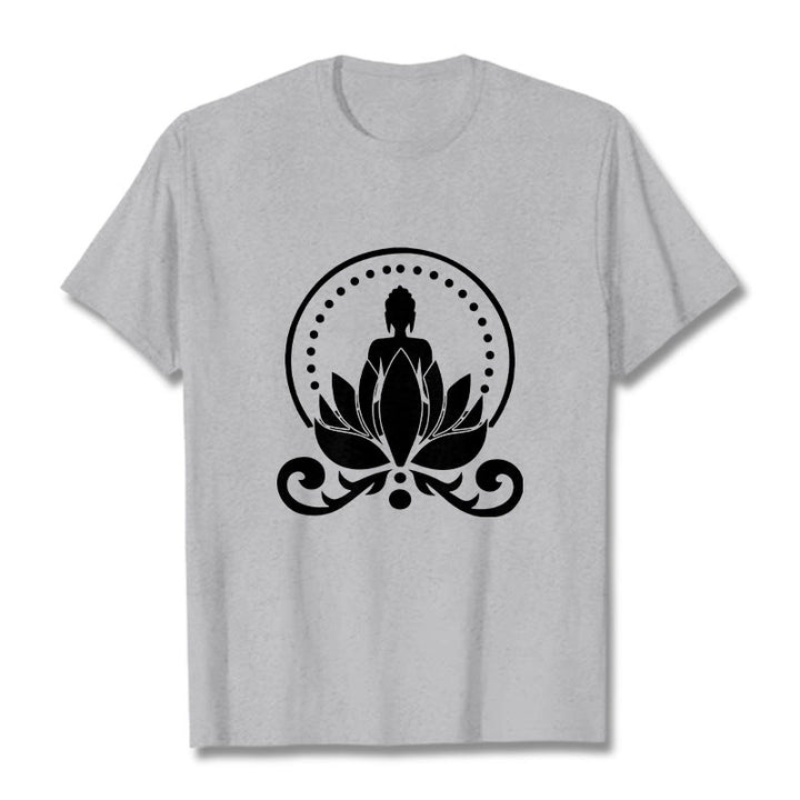 Camiseta de meditación con Buddha Stones sentado sobre una flor de loto y piedras de Buda - Gris claro - 2XL - image 19