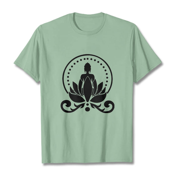 Camiseta de meditación con Buddha Stones sentado sobre una flor de loto y piedras de Buda - Verde pálido - 2XL - image 15