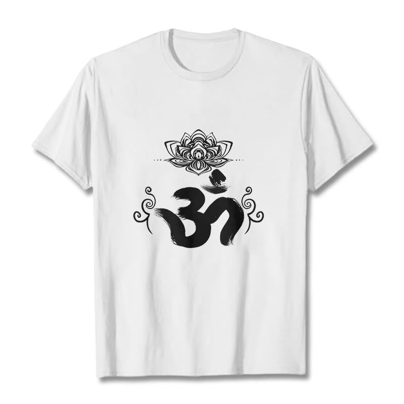 Camiseta floral sánscrita con símbolo Om de Buddha Stones - Blanco - 2XL - image 1