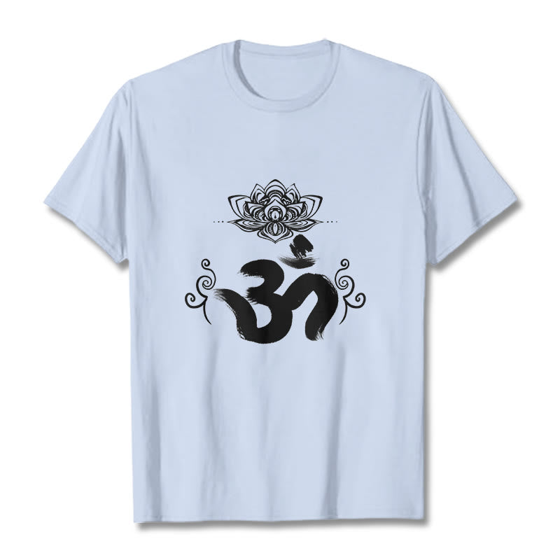 Camiseta floral sánscrita con símbolo Om de Buddha Stones - Cian claro - 2XL - image 13
