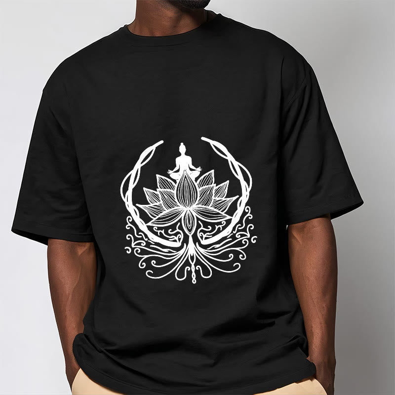 Camiseta de meditación con Buddha Stones sentado dentro de una flor de loto y piedras de Buda - image 8
