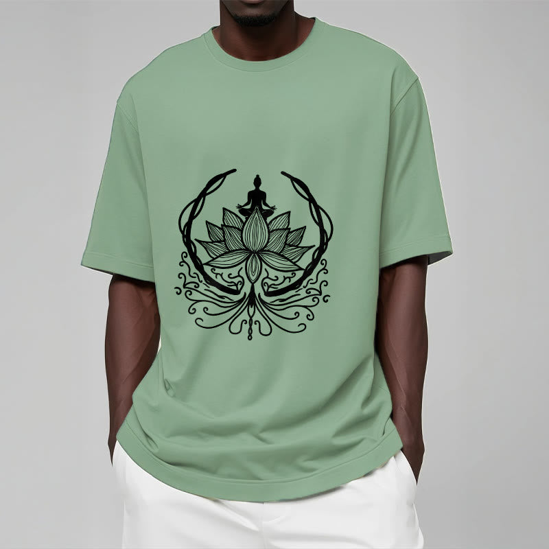 Camiseta de meditación con Buddha Stones sentado dentro de una flor de loto y piedras de Buda - image 15