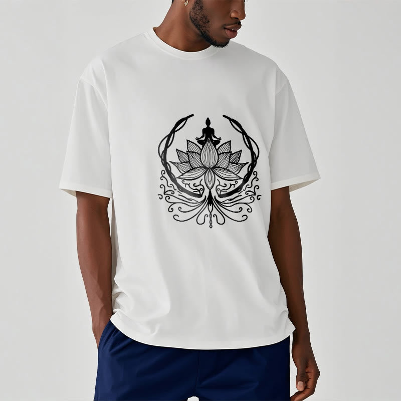 Camiseta de meditación con Buddha Stones sentado dentro de una flor de loto y piedras de Buda - image 2