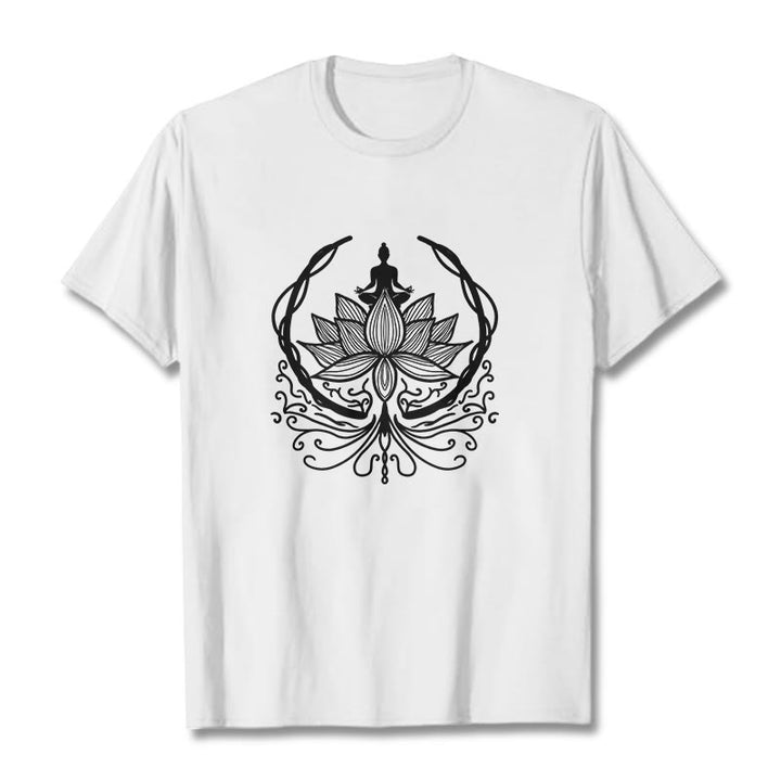 Camiseta de meditación con Buddha Stones sentado dentro de una flor de loto y piedras de Buda - Blanco - 2XL - image 1