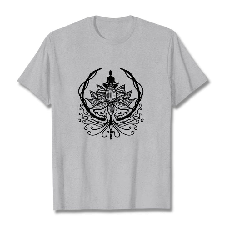 Camiseta de meditación con Buddha Stones sentado dentro de una flor de loto y piedras de Buda - Gris claro - 2XL - image 20