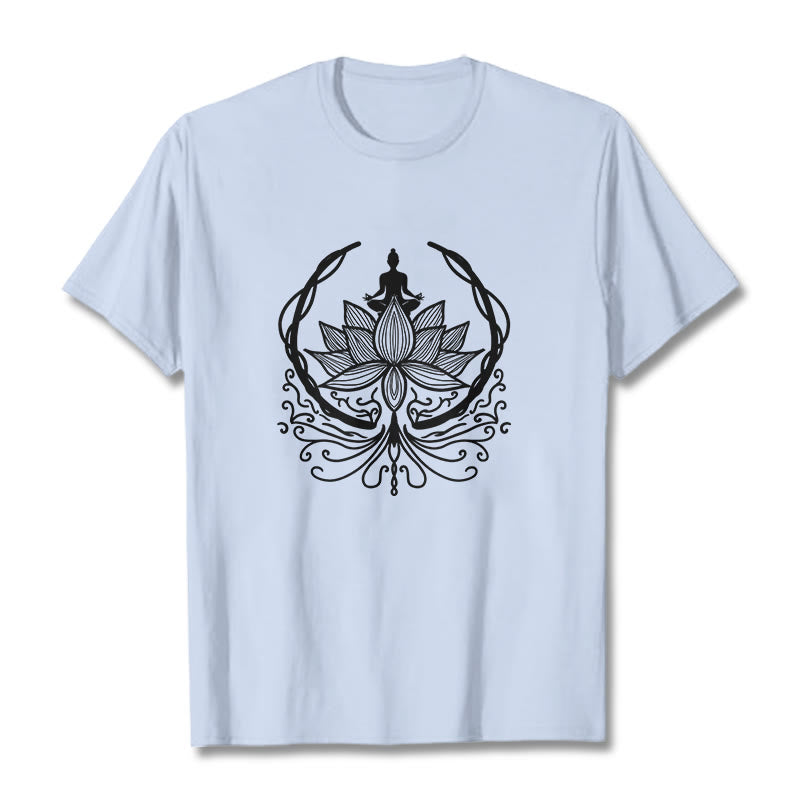 Camiseta de meditación con Buddha Stones sentado dentro de una flor de loto y piedras de Buda - Cian claro - 2XL - image 18