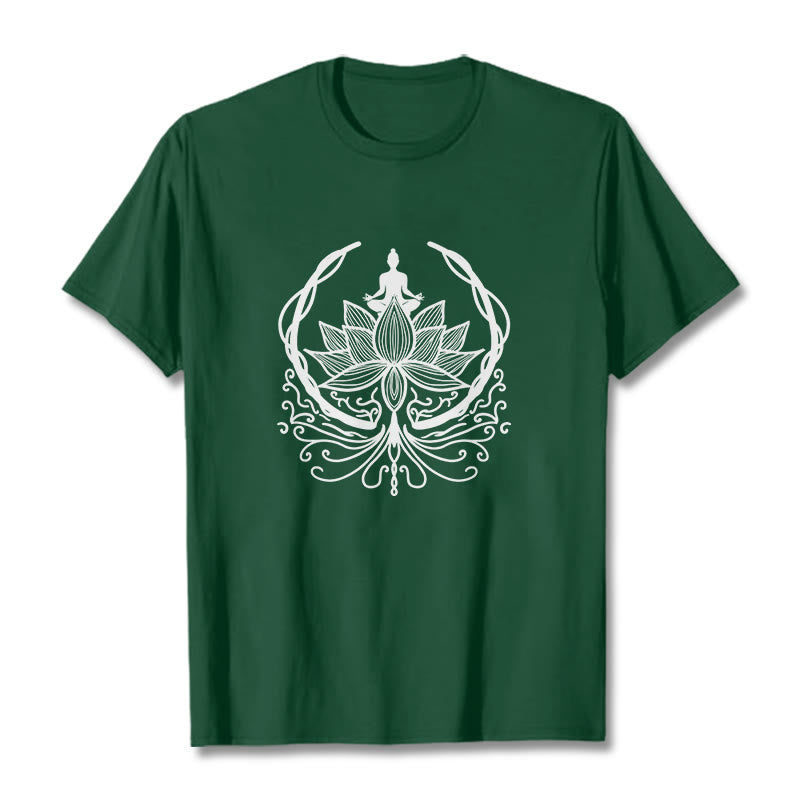 Camiseta de meditación con Buddha Stones sentado dentro de una flor de loto y piedras de Buda - Verde bosque - 2XL - image 5