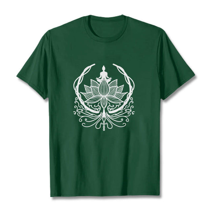 Camiseta de meditación con Buddha Stones sentado dentro de una flor de loto y piedras de Buda - Verde bosque - 2XL - image 5