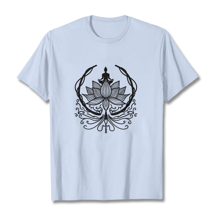 Camiseta de meditación con Buddha Stones sentado dentro de una flor de loto y piedras de Buda - Cian claro - 2XL - image 19