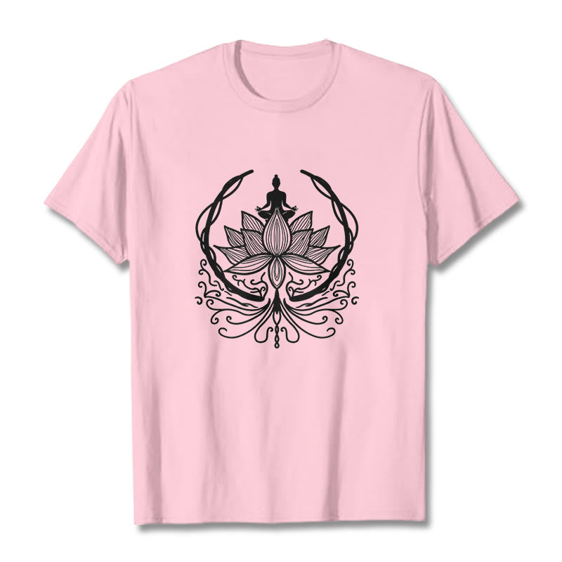Camiseta de meditación con Buddha Stones sentado dentro de una flor de loto y piedras de Buda - Rosa claro - 2XL - image 13