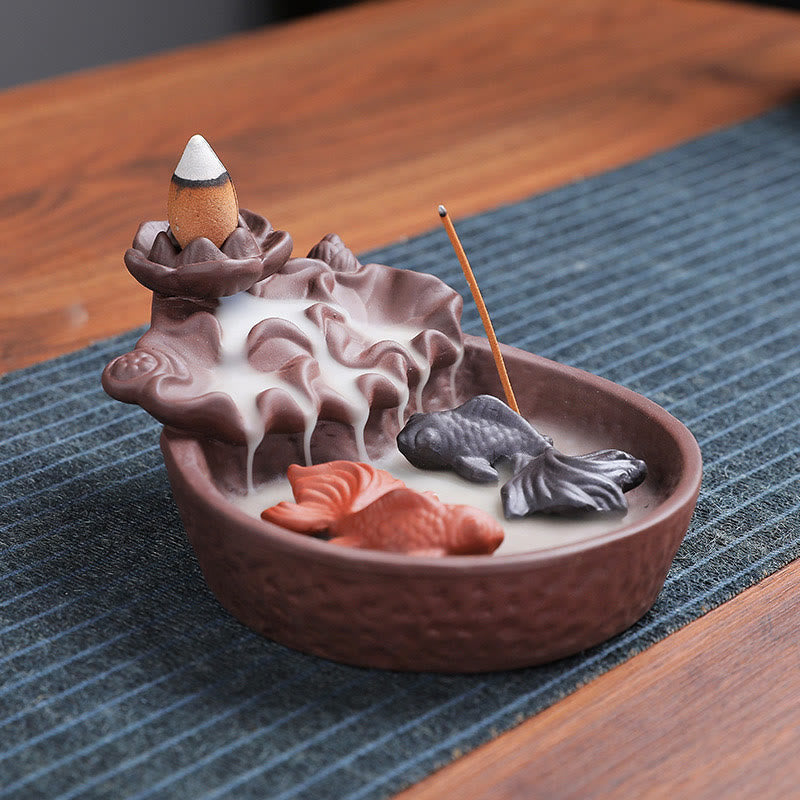 Quemador de incienso de cerámica de arcilla morada con forma de pez koi y buey, con Buddha Stones y curación, para decoración. - image 7
