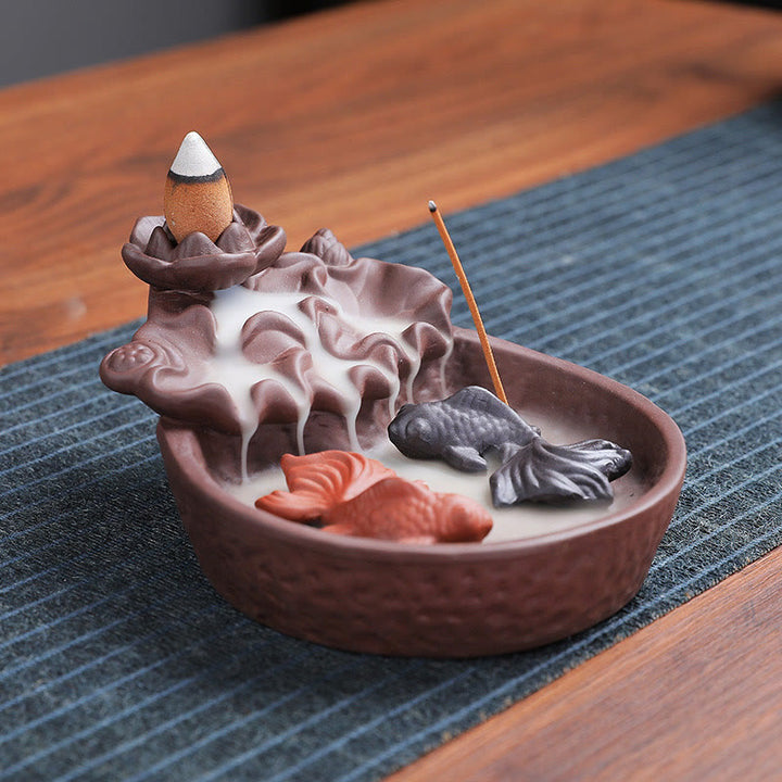 Quemador de incienso de cerámica de arcilla morada con forma de pez koi y buey, con Buddha Stones y curación, para decoración. - image 7