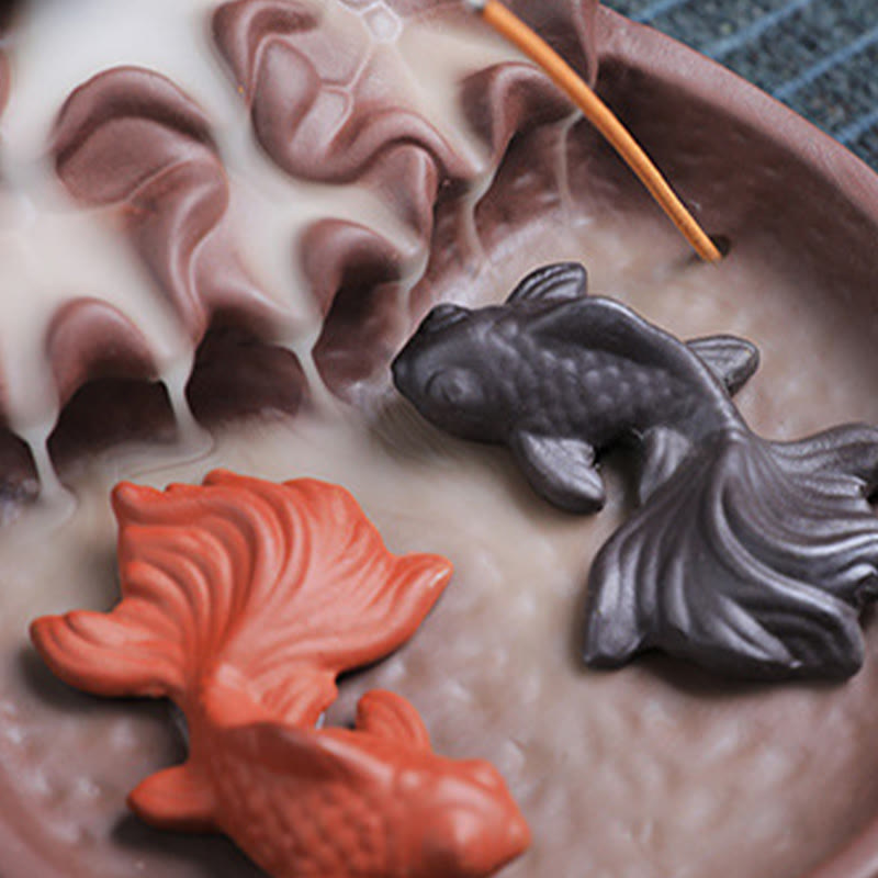 Quemador de incienso de cerámica de arcilla morada con forma de pez koi y buey, con Buddha Stones y curación, para decoración. - image 12