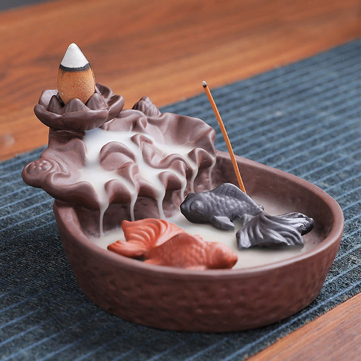 Quemador de incienso de cerámica de arcilla morada con forma de pez koi y buey, con Buddha Stones y curación, para decoración. - image 9