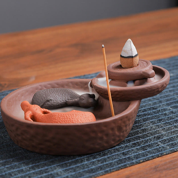 Quemador de incienso de cerámica de arcilla morada con forma de pez koi y buey, con Buddha Stones y curación, para decoración. - image 2