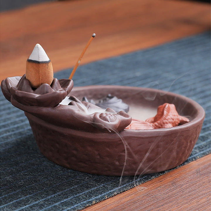 Quemador de incienso de cerámica de arcilla morada con forma de pez koi y buey, con Buddha Stones y curación, para decoración. - image 10