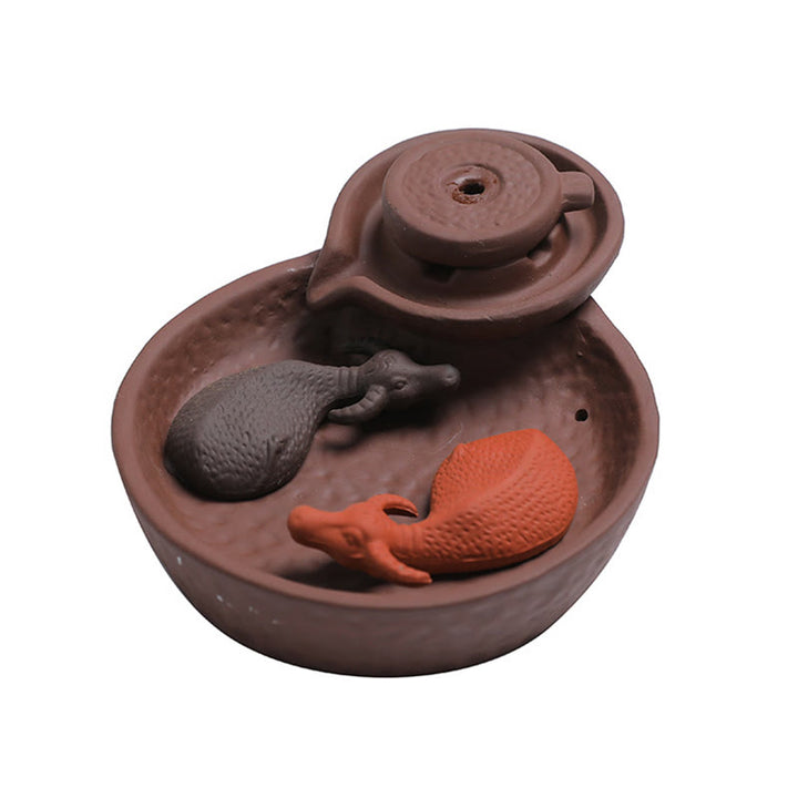Quemador de incienso de cerámica de arcilla morada con forma de pez koi y buey, con Buddha Stones y curación, para decoración. - image 5