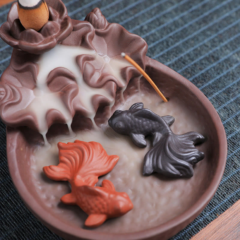 Quemador de incienso de cerámica de arcilla morada con forma de pez koi y buey, con Buddha Stones y curación, para decoración. - image 11