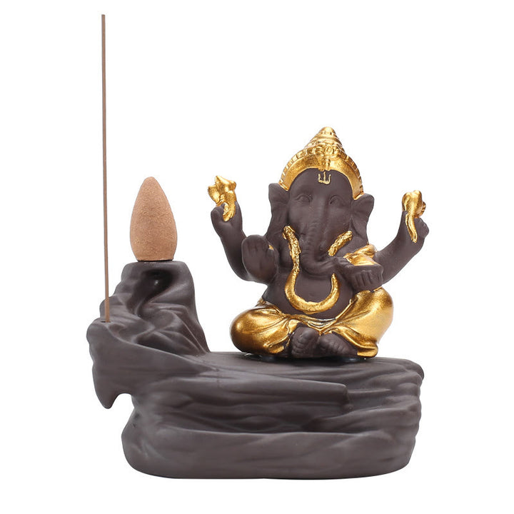 Quemador de incienso con forma de elefante, Ganesh, arcilla morada, reflujo de humo, protección contra sobrecorriente - image 5