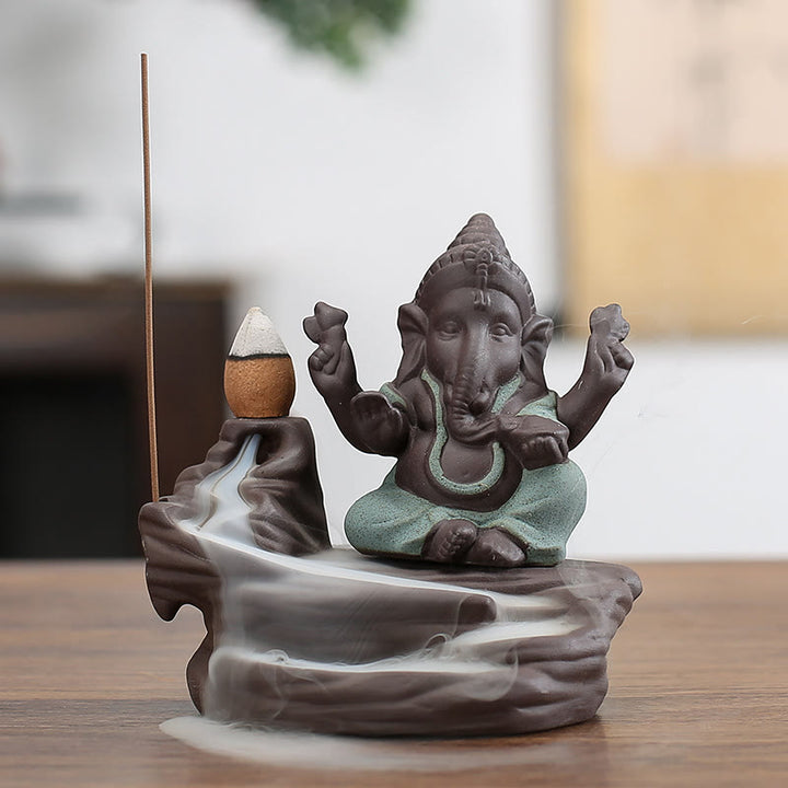 Quemador de incienso con forma de elefante, Ganesh, arcilla morada, reflujo de humo, protección contra sobrecorriente - Verde 10,1*11 cm - image 7