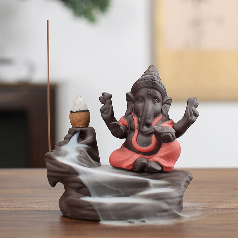 Quemador de incienso con forma de elefante, Ganesh, arcilla morada, reflujo de humo, protección contra sobrecorriente - Naranja 10,1*11 cm - image 2
