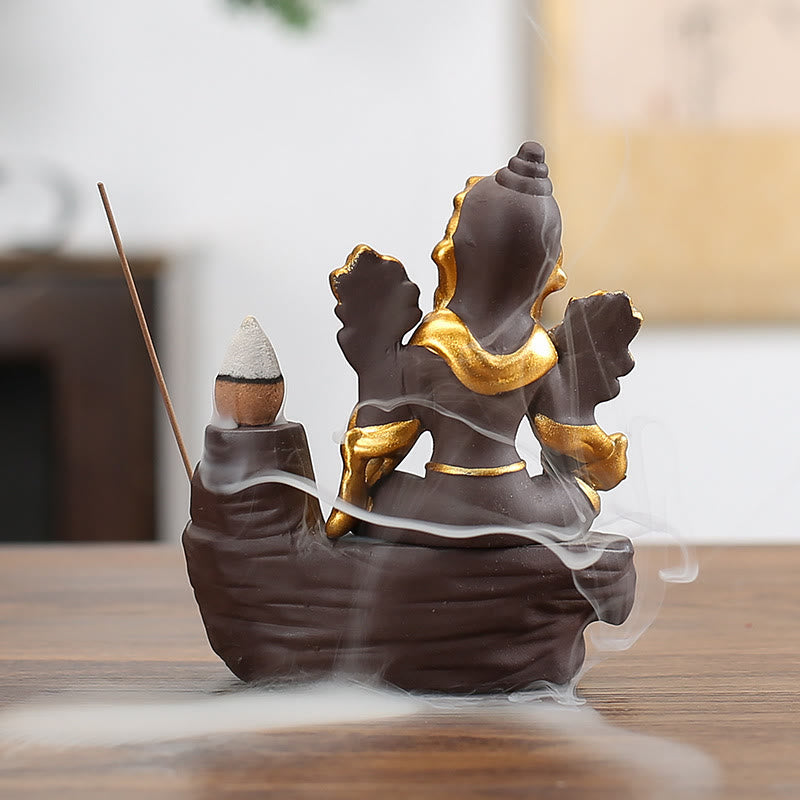 Quemador de incienso con forma de elefante, Ganesh, arcilla morada, reflujo de humo, protección contra sobrecorriente - image 3
