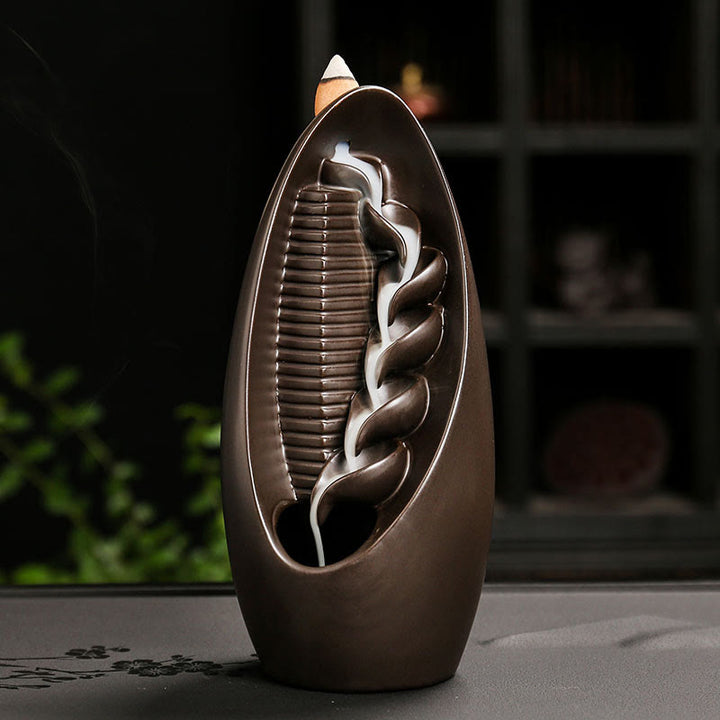 Fuente de humo de reflujo de cerámica con mano de Buda, escaleras, montañas y Buddha Stones de Buda, quemador de incienso decorativo para meditación - Montañas Agua 8,4*7,9*18,5cm - image 3