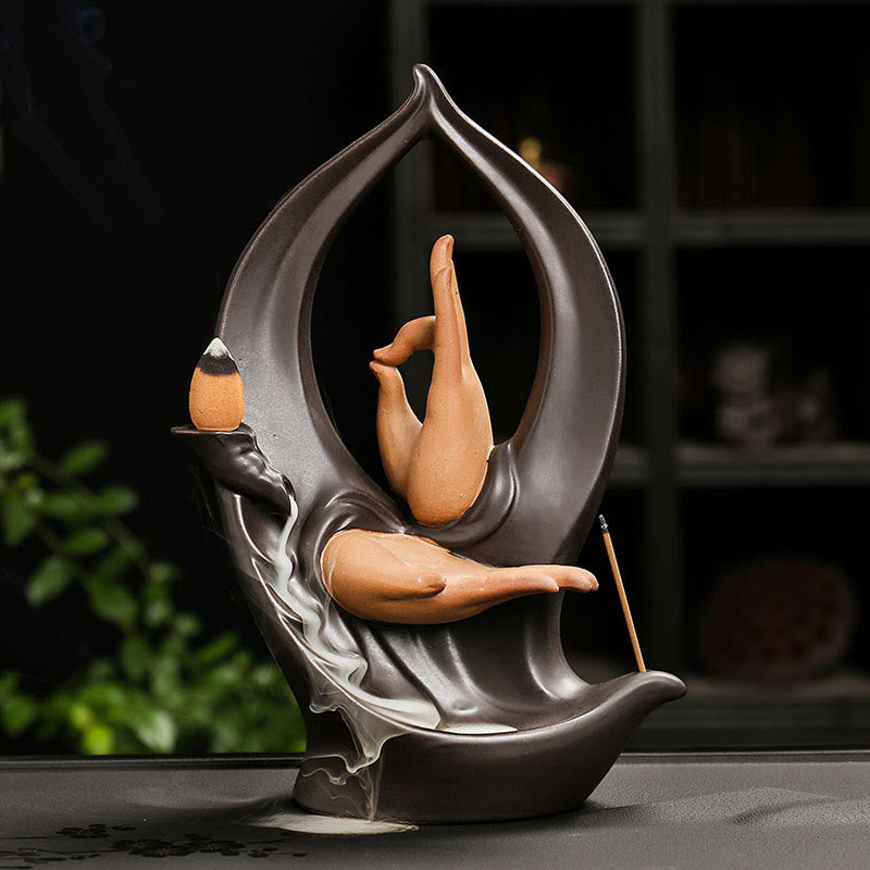 Fuente de humo de reflujo de cerámica con mano de Buda, escaleras, montañas y Buddha Stones de Buda, quemador de incienso decorativo para meditación - Mano de Buda 13,5 x 6,9 x 20,8 cm - image 5