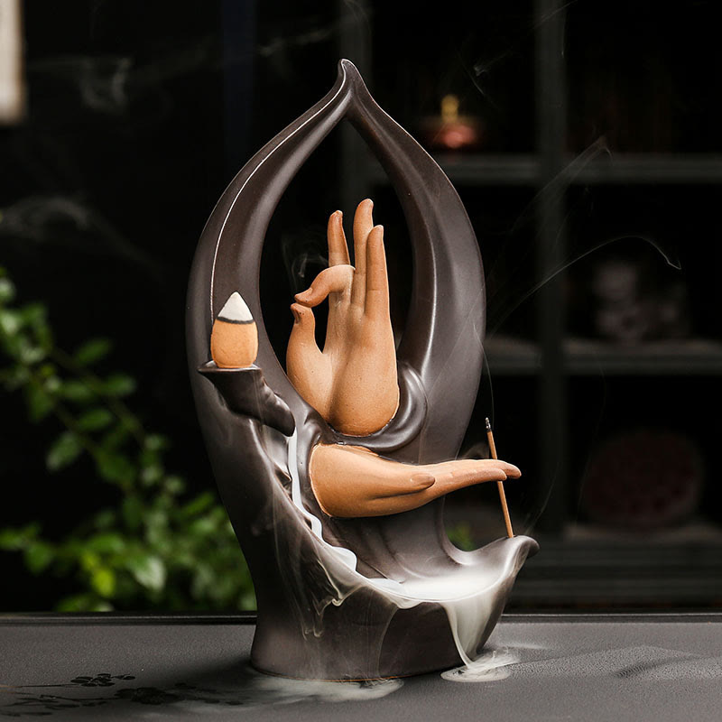 Fuente de humo de reflujo de cerámica con mano de Buda, escaleras, montañas y Buddha Stones de Buda, quemador de incienso decorativo para meditación - image 8