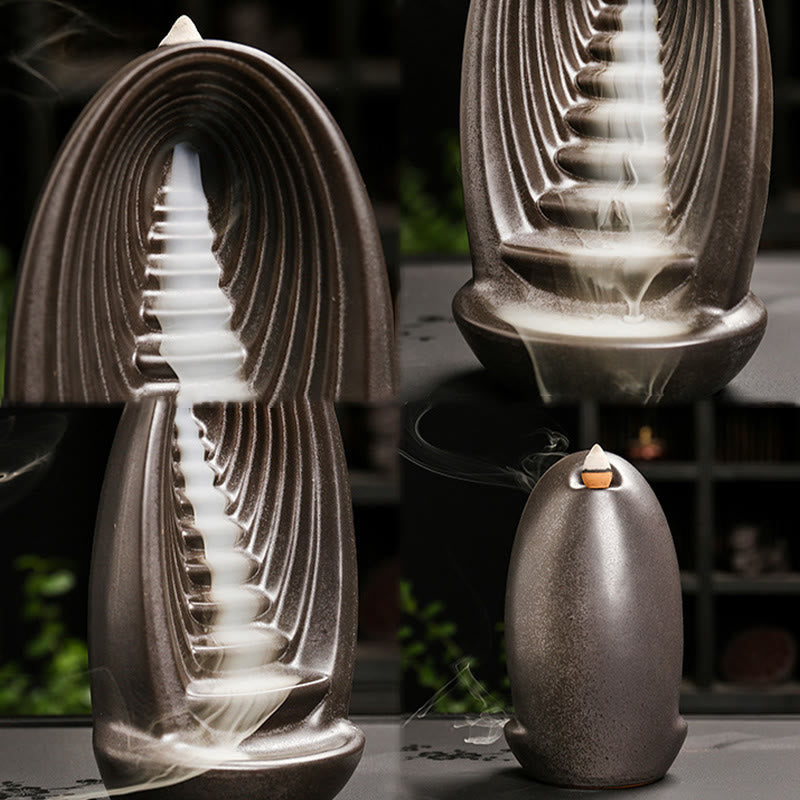 Fuente de humo de reflujo de cerámica con mano de Buda, escaleras, montañas y Buddha Stones de Buda, quemador de incienso decorativo para meditación - image 1