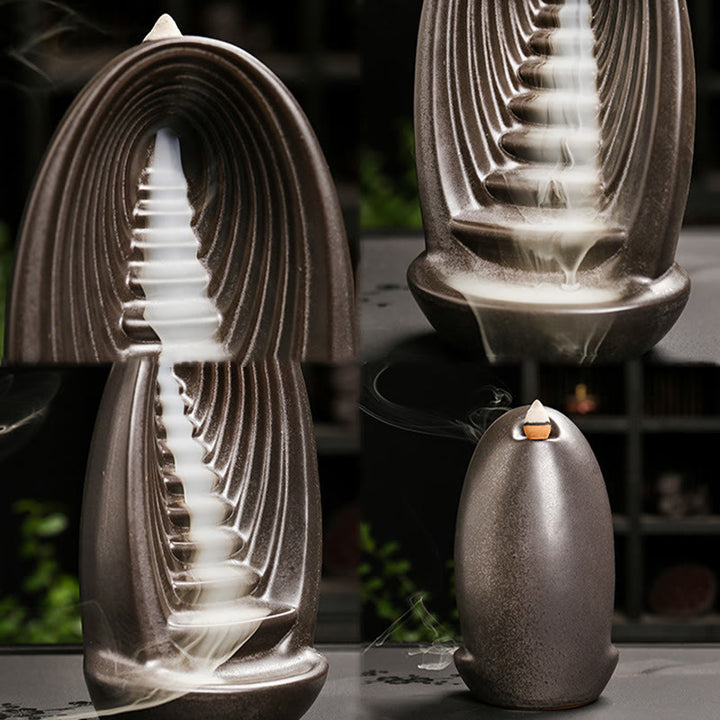 Fuente de humo de reflujo de cerámica con mano de Buda, escaleras, montañas y Buddha Stones de Buda, quemador de incienso decorativo para meditación - image 1