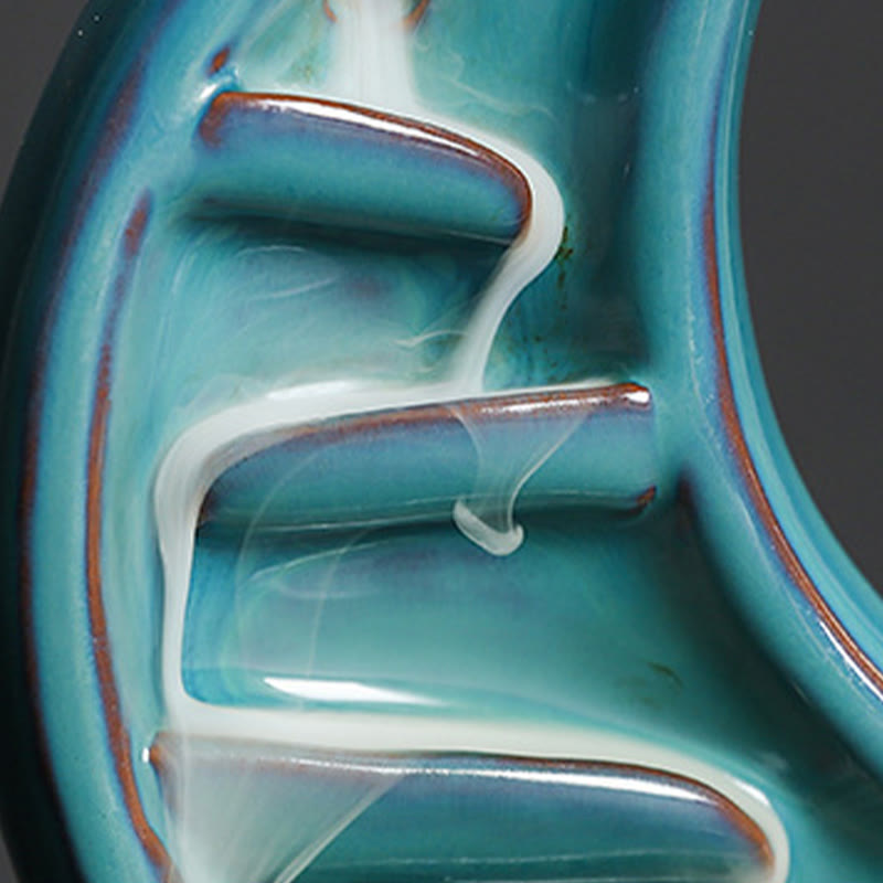 Fuente de humo de cerámica con reflujo y diseño de luna creciente azul con Buddha Stones, candelabro de meditación, quemador de incienso decorativo - image 13