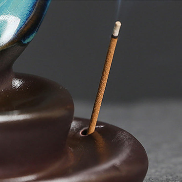 Fuente de humo de cerámica con reflujo y diseño de luna creciente azul con Buddha Stones, candelabro de meditación, quemador de incienso decorativo - image 15