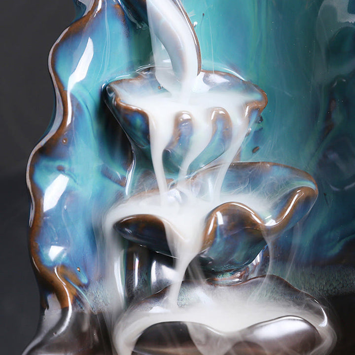 Quemador de incienso espiritual de cerámica con reflujo de hojas de loto azul y Buddha Stones - image 8