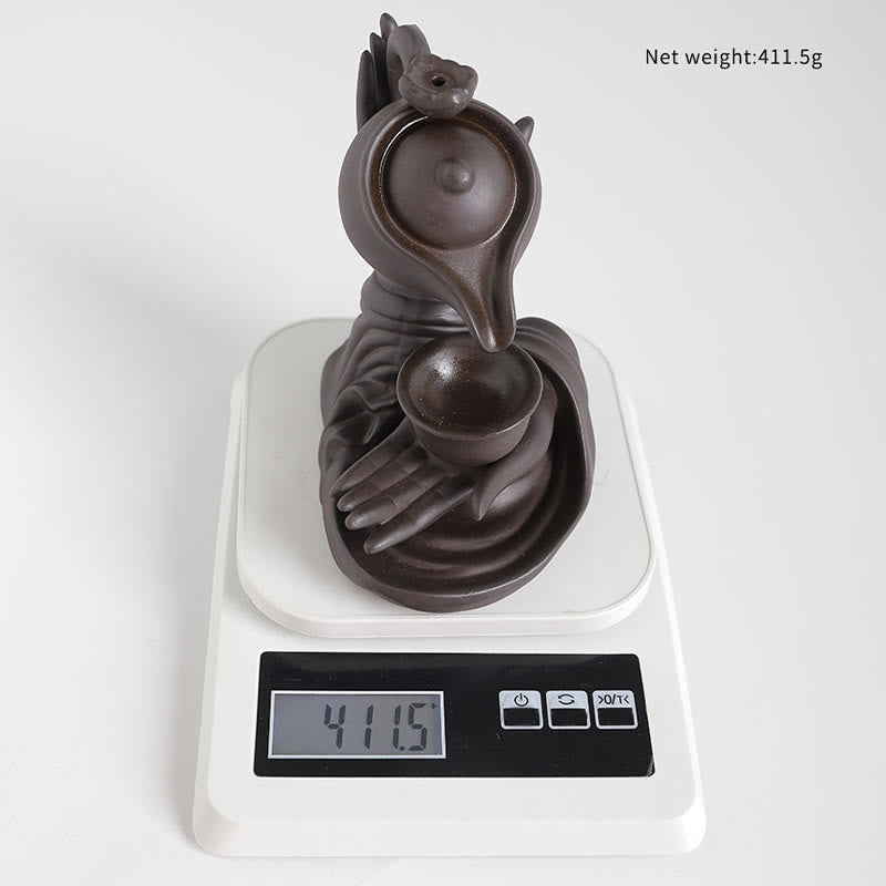 Buddha Stones , mano de Buda sosteniendo una tetera, taza, fuente de humo de cerámica con reflujo, quemador de incienso curativo, decoración - image 11