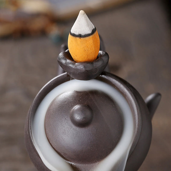 Buddha Stones , mano de Buda sosteniendo una tetera, taza, fuente de humo de cerámica con reflujo, quemador de incienso curativo, decoración - image 8