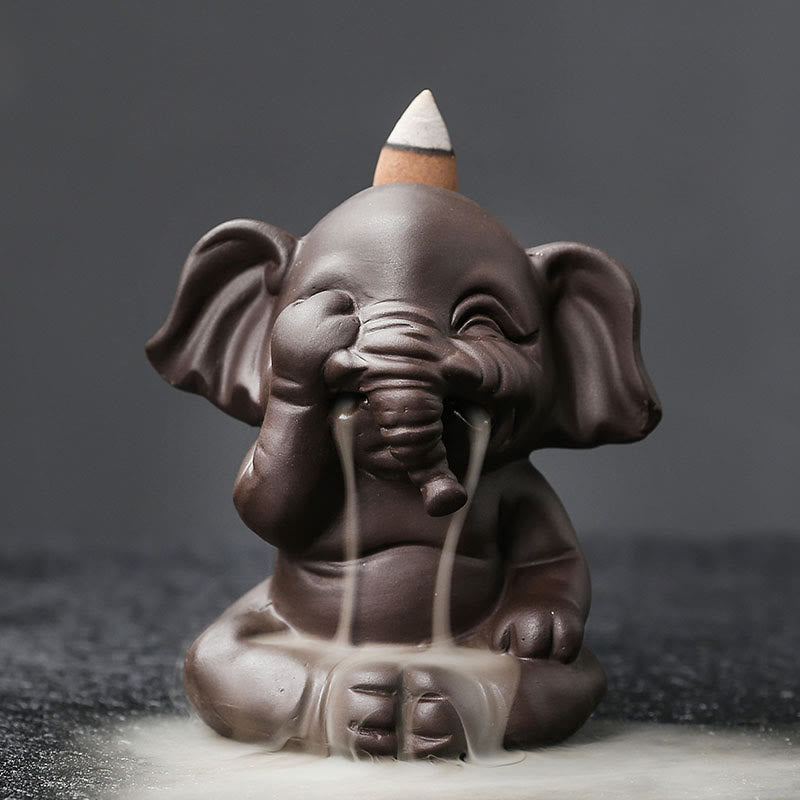Quemador de incienso con reflujo de arcilla morada, diseño de elefante, Buddha Stones , para sanación y paz - No mires 6,6 x 8,5 x 9,3 cm - image 8