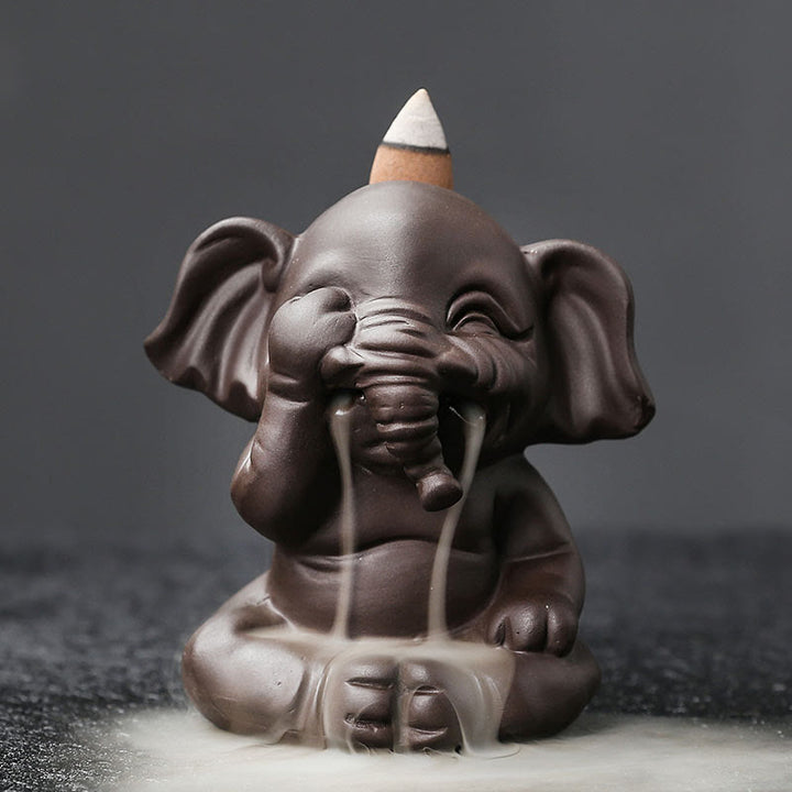 Quemador de incienso con reflujo de arcilla morada, diseño de elefante, Buddha Stones , para sanación y paz - No mires 6,6 x 8,5 x 9,3 cm - image 8