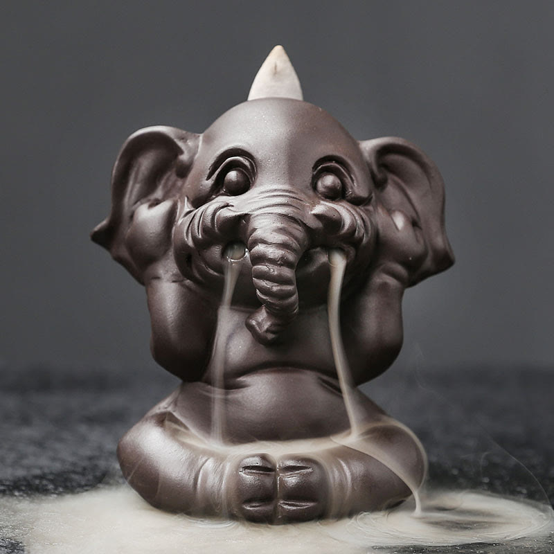 Quemador de incienso con reflujo de arcilla morada, diseño de elefante, Buddha Stones , para sanación y paz - No escuches 6,6 x 8,5 x 9,3 cm - image 16