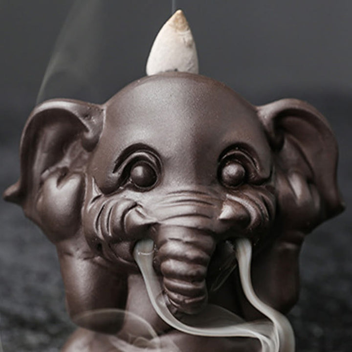 Quemador de incienso con reflujo de arcilla morada, diseño de elefante, Buddha Stones , para sanación y paz - image 22