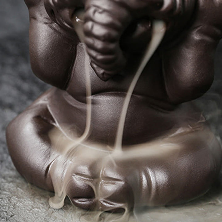 Quemador de incienso con reflujo de arcilla morada, diseño de elefante, Buddha Stones , para sanación y paz - image 23