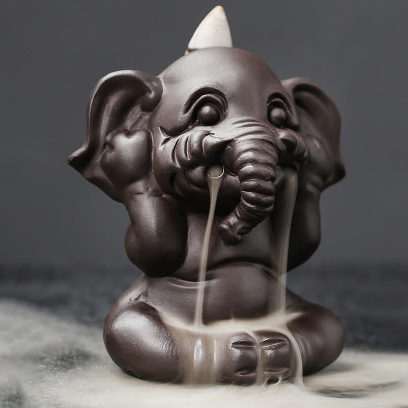 Quemador de incienso con reflujo de arcilla morada, diseño de elefante, Buddha Stones , para sanación y paz - image 17