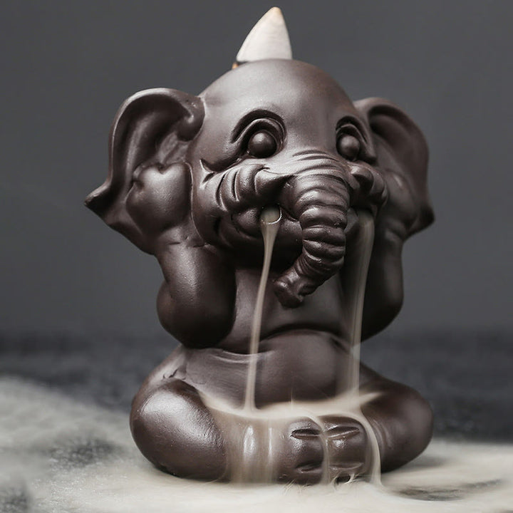 Quemador de incienso con reflujo de arcilla morada, diseño de elefante, Buddha Stones , para sanación y paz - image 17