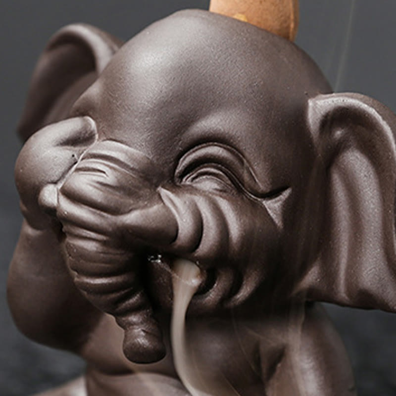 Quemador de incienso con reflujo de arcilla morada, diseño de elefante, Buddha Stones , para sanación y paz - image 11